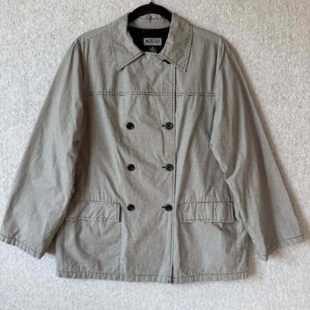 VTG Gap Jacket Womens M Black White Lined Button Double Breasted Pea Coat Preppy